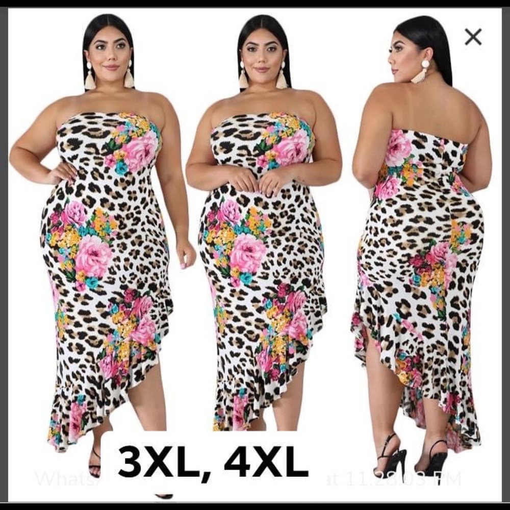 Cheetah and flower print asymmetric dress. Stretchy material, fits true to size